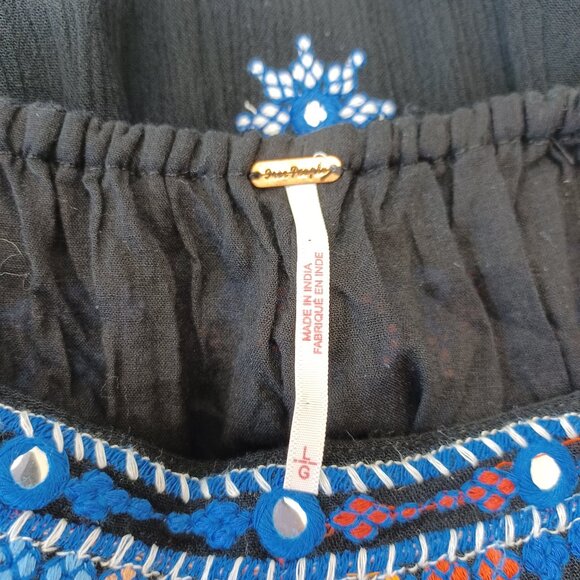 Free People Top Black Embroidered Mirror Cropped Peasant Boho Womens Large - Picture 5 of 13